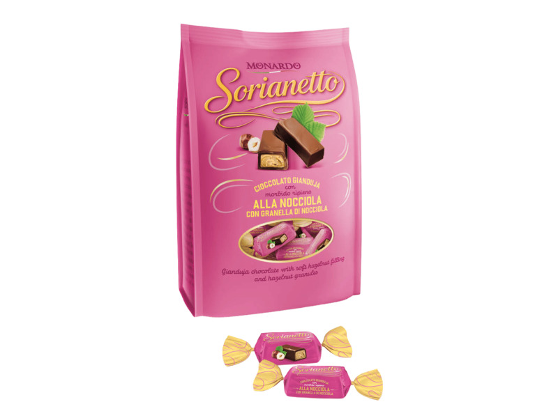 Monardo Plněná pralinka s lískovými ořechy a křupinkami (Sorianetto Alla Nocciola) 100g