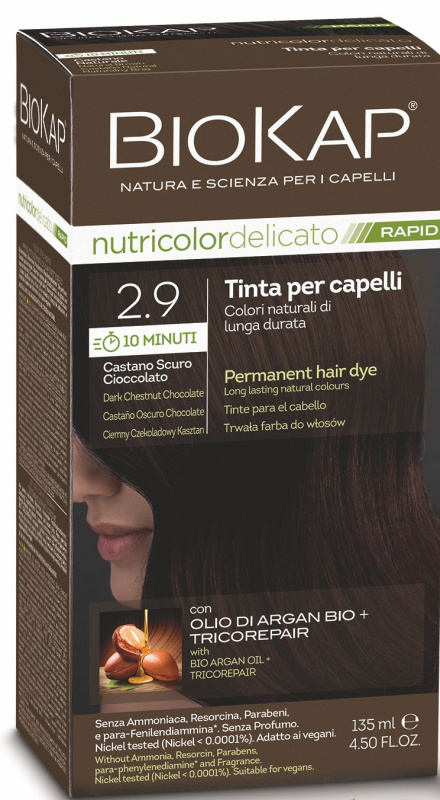 BIOKAP Nutricolor Delicato Rapid 2.9 Tmavě čokoládově kaštanová barva na vlasy 135 ml