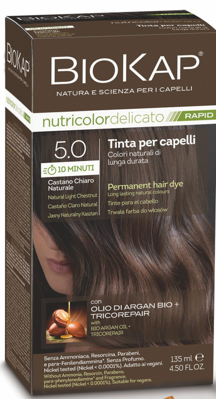 BIOKAP Nutricolor Delicato Rapid 5.0 Kaštanová světlá přírodní barva na vlasy 135 ml