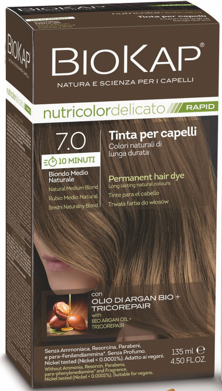 BIOKAP Nutricolor Delicato Rapid 7.0 Střední blond přírodní barva na vlasy 135 ml