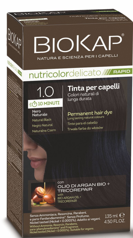 BIOKAP Nutricolor Delicato Rapid 1.0 Černá přírodní barva na vlasy 135 ml