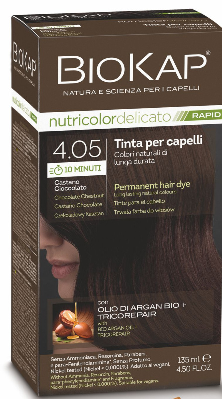BIOKAP Nutricolor Delicato Rapid 4.05 Čokoládově kaštanová barva na vlasy 135 ml