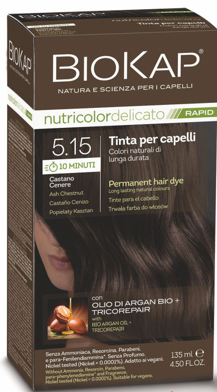 BIOKAP Nutricolor Delicato Rapid 5.15 Popelavě kaštanová barva na vlasy 135 ml