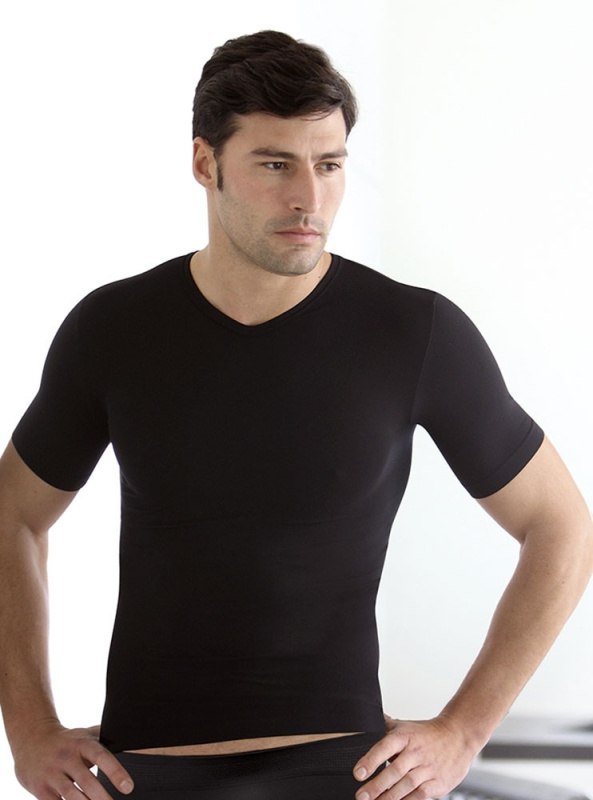 Pánské triko bezešvé T-shirt V mezza manica Intimidea Barva: Černá, Velikost M/L