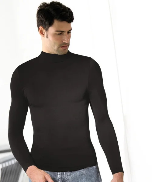 Pánské triko bezešvé T-shirt lupetto manica lunga Intimidea Barva: Černá, Velikost: M/L