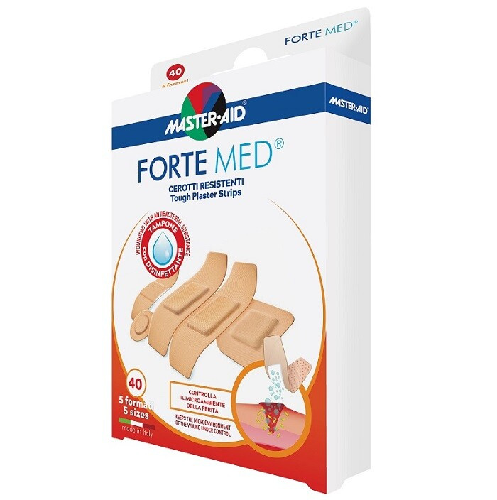MASTER AID Forte med náplasti pevné voděodolné 5 velikostí 40 ks