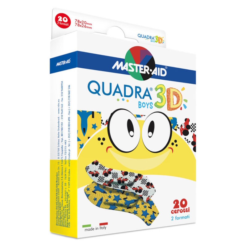 MASTER AID Quadra 3D Chlapci dětská barevná náplast 20 kusů 2 velikosti