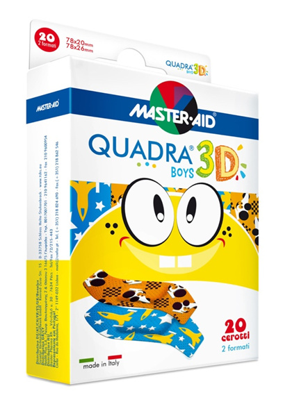 MASTER AID Quadra 3D Chlapci dětská barevná náplast 20 kusů 2 velikosti