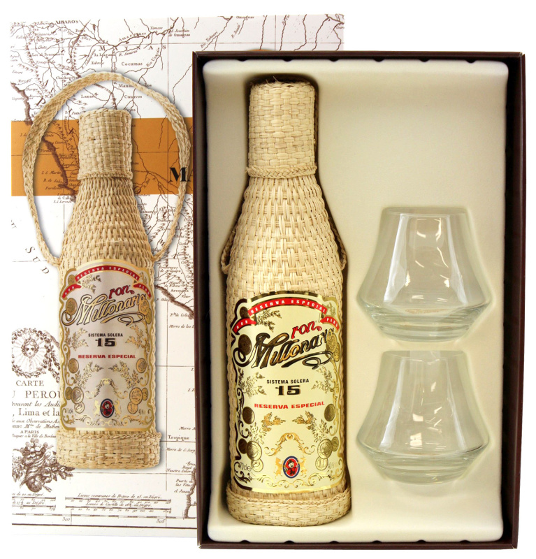 Ron Millonario 15 Reserva Especial s 2 sklenicemi 40% 0,7l (darčekové balenie 2 poháre)