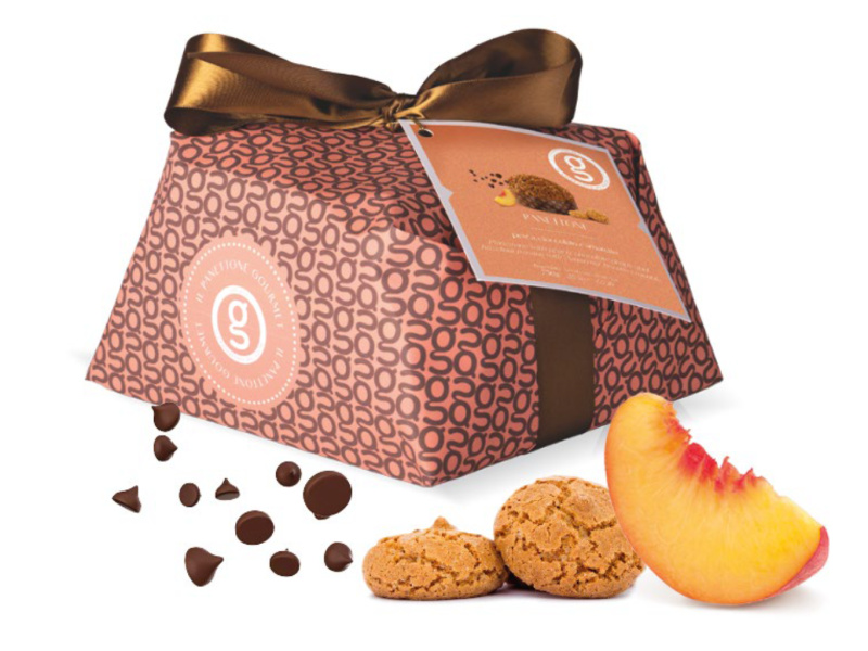 Golosi Panettone s broskvemi, hořkou čokoládou a amarettem (ručně baleno) 750g