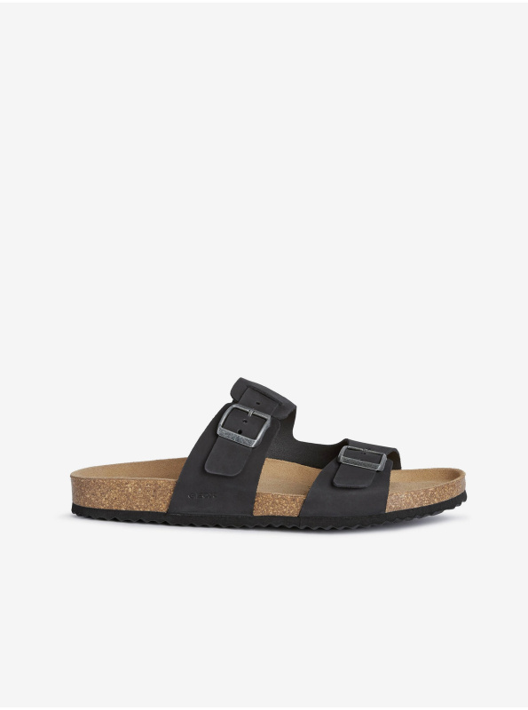 Černé pánské kožené pantofle Geox Ghita - Pánské