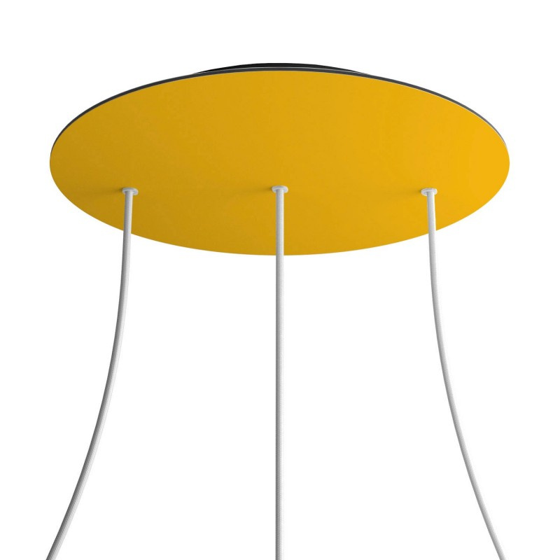 creative cables Kruhový stropní baldachýn ROSE ONE, 400 mm, 3 otvory a 4 boční otvory - lineární Barva komponentu: Hořčicově žlutá, Barva montury: Černá