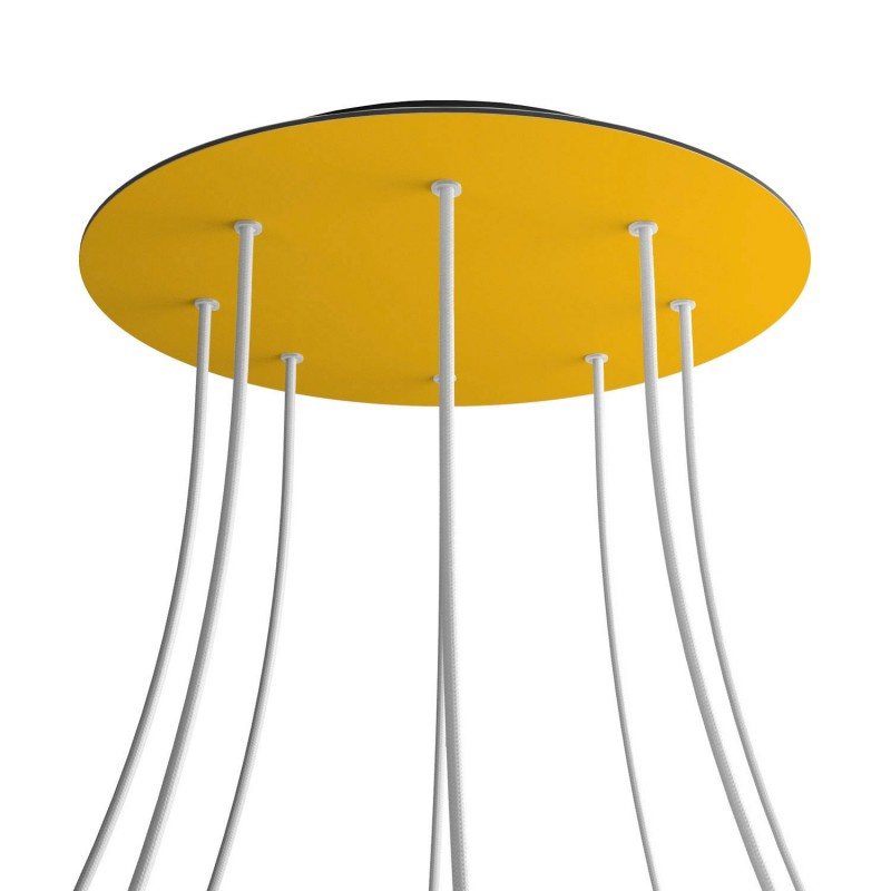 creative cables Kruhový stropní baldachýn ROSE ONE, 400 mm, 8 otvorů a 4 boční otvory Barva komponentu: Hořčicově žlutá, Barva montury: Černá