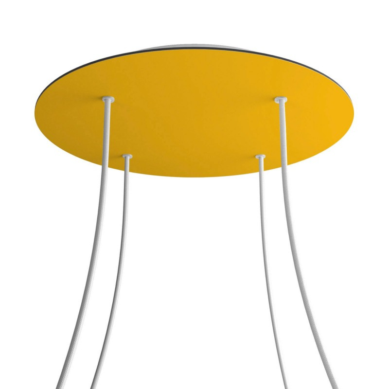 creative cables Kruhový stropní baldachýn ROSE ONE, 400 mm, 4 otvory a 4 boční otvory Barva komponentu: Hořčicově žlutá, Barva montury: Bílá