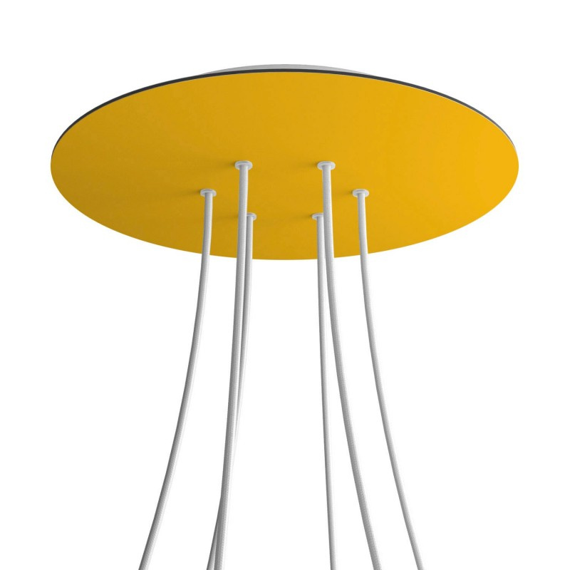 creative cables Kruhový stropní baldachýn ROSE ONE, 400 mm, 6 otvorů a 4 boční otvory Barva komponentu: Hořčicově žlutá, Barva montury: Bílá