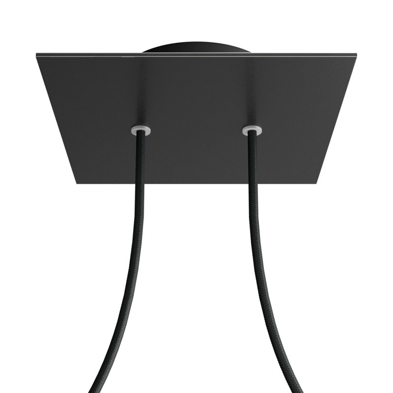 creative cables Čtvercový stropní baldachýn ROSE ONE, 200 mm, 2 otvory a 4 boční otvory Barva komponentu: Matná černá, Barva montury: Černá