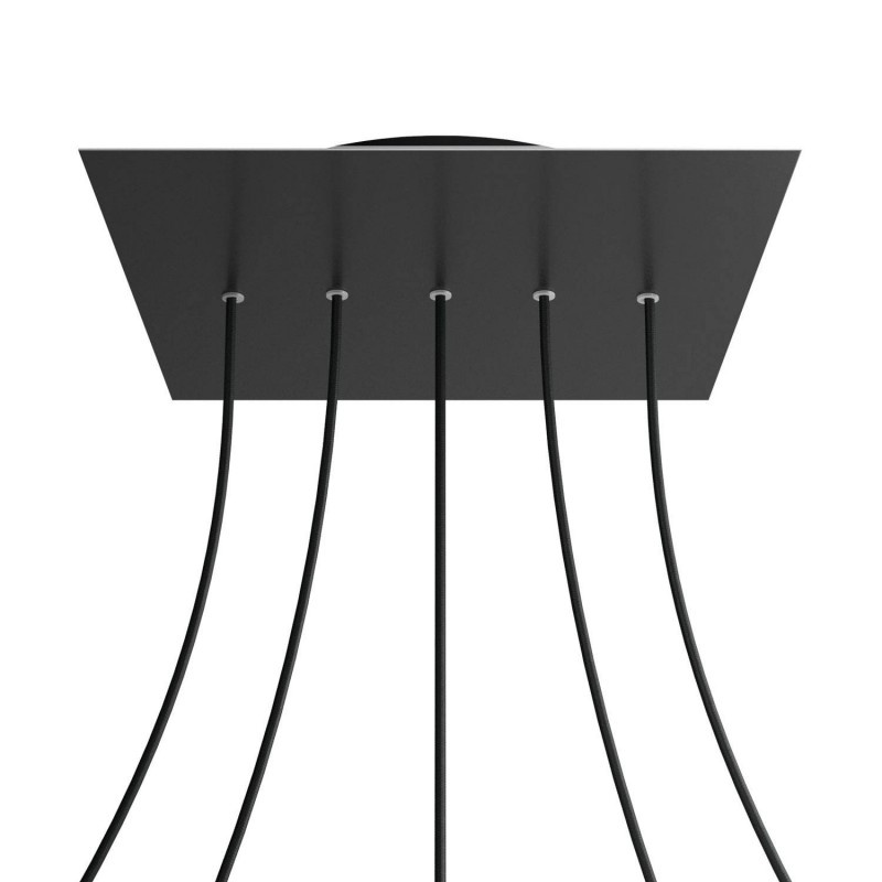creative cables Čtvercový stropní baldachýn ROSE ONE, 400 mm, 5 otvorů a 4 boční otvory - lineární Barva komponentu: Matná černá, Barva montury: Černá