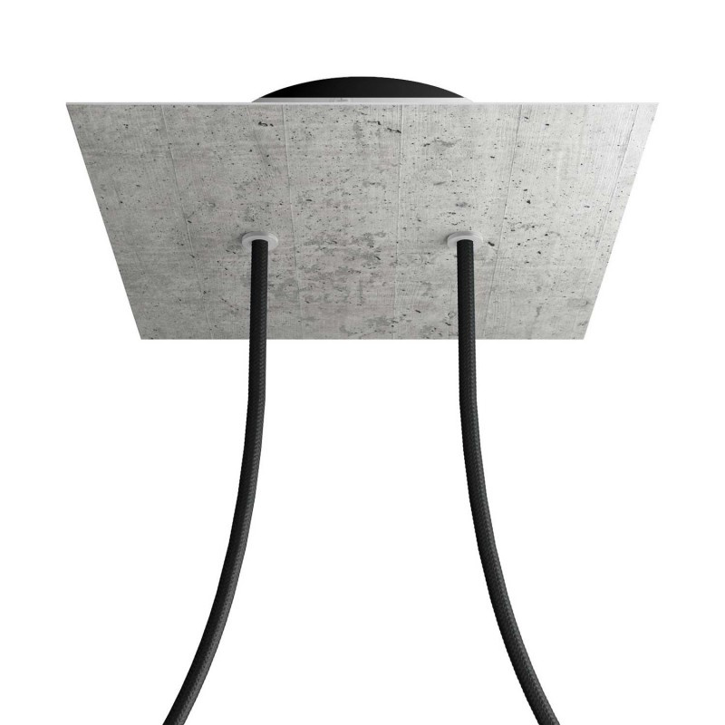creative cables Čtvercový stropní baldachýn ROSE ONE, 200 mm, 2 otvory a 4 boční otvory Barva komponentu: Beton, Barva montury: Černá