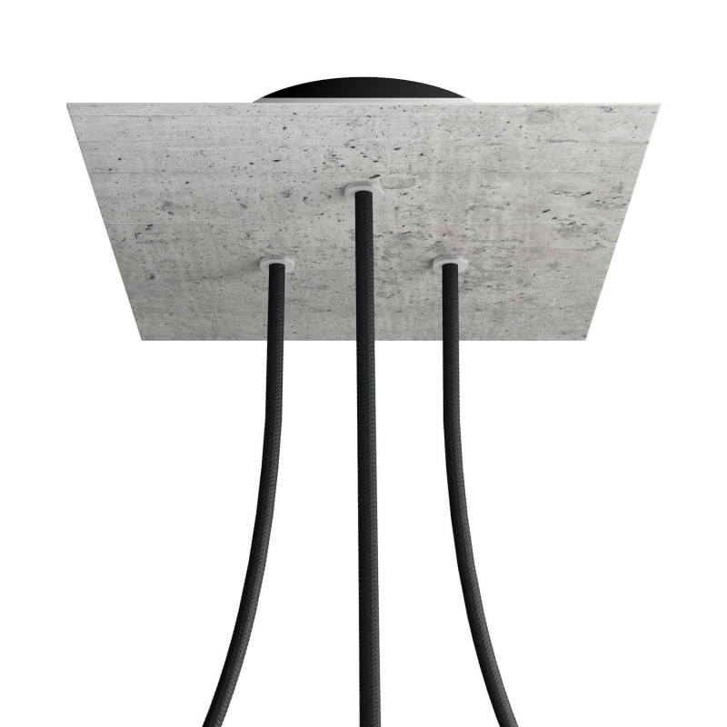 creative cables Čtvercový stropní baldachýn ROSE ONE, 200 mm, 3 otvory a 4 boční otvory Barva komponentu: Beton, Barva montury: Černá