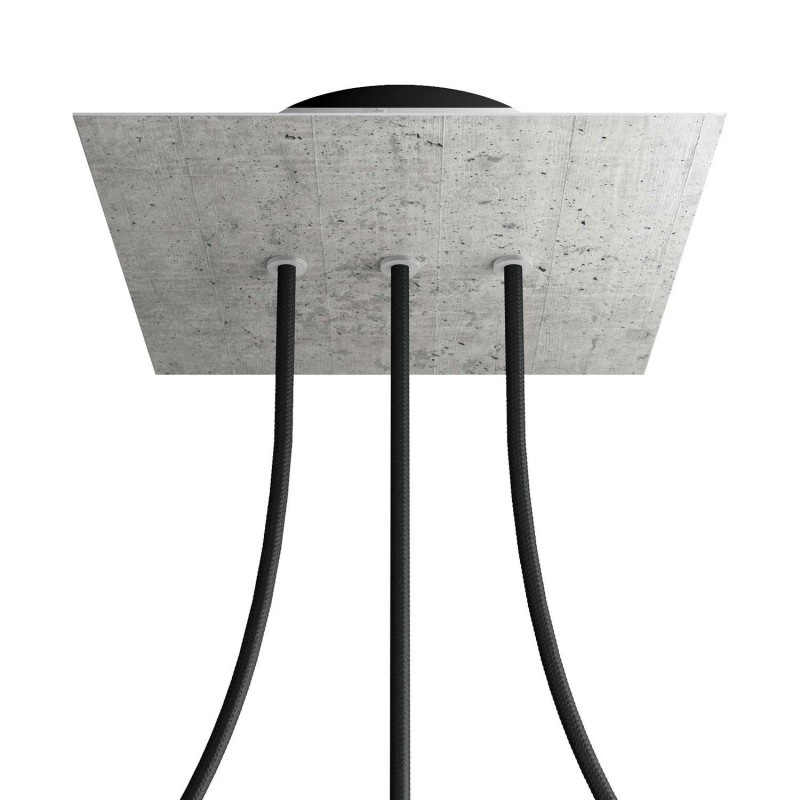 creative cables Čtvercový stropní baldachýn ROSE ONE, 200 mm, 3 otvory a 4 boční otvory - lineární Barva komponentu: Beton, Barva montury: Černá
