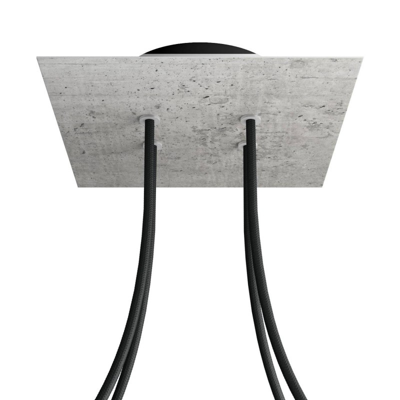 creative cables Čtvercový stropní baldachýn ROSE ONE, 200 mm, 4 otvory a 4 boční otvory Barva komponentu: Beton, Barva montury: Černá