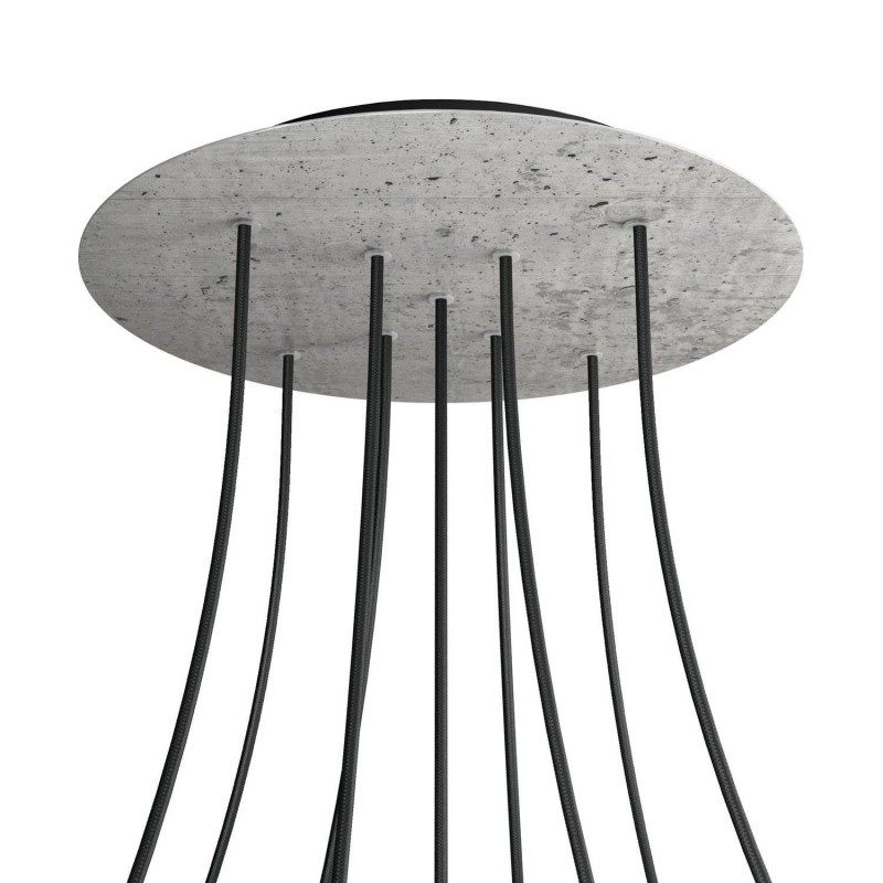creative cables Kruhový stropní baldachýn ROSE ONE, 400 mm, 9 otvorů a 4 boční otvory - tvar X Barva komponentu: Beton, Barva montury: Černá