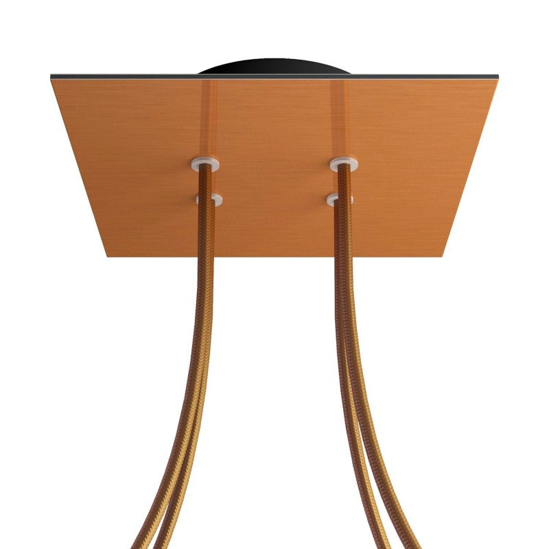 creative cables Čtvercový stropní baldachýn ROSE ONE, 200 mm, 4 otvory a 4 boční otvory Barva komponentu: Hladký měděný dibond, Barva montury: Černá