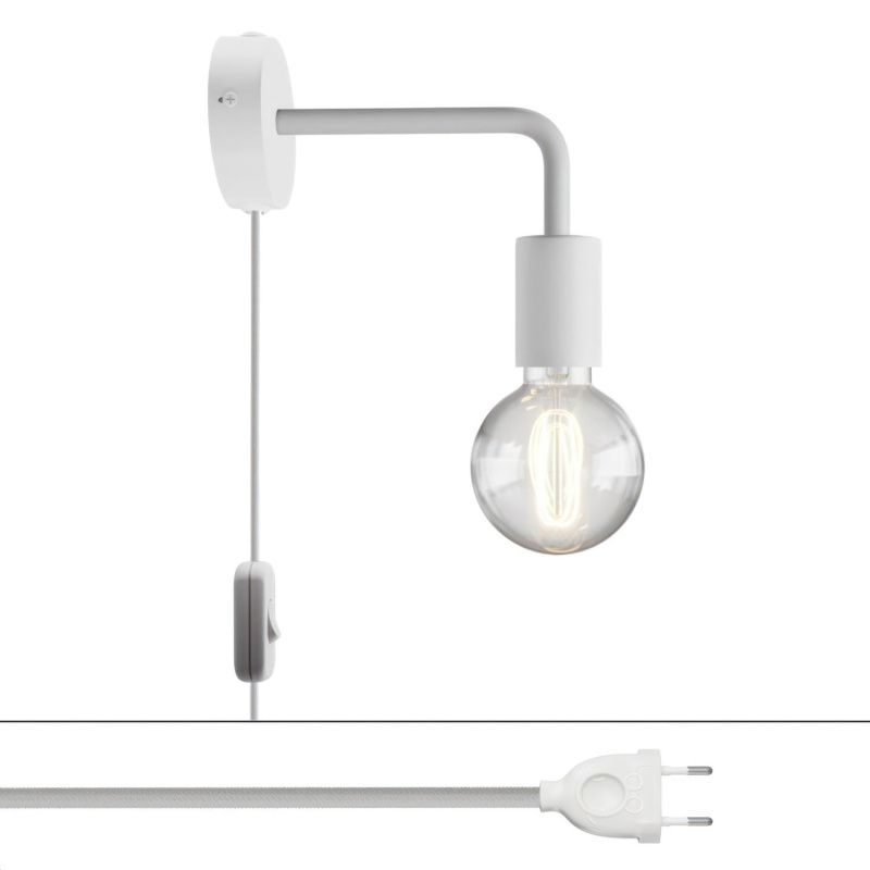 creative cables Spostaluce, nástěnná kovová lampa s prodloužením do tvaru l s vypínačem a zástrčkou Barva: Bílá