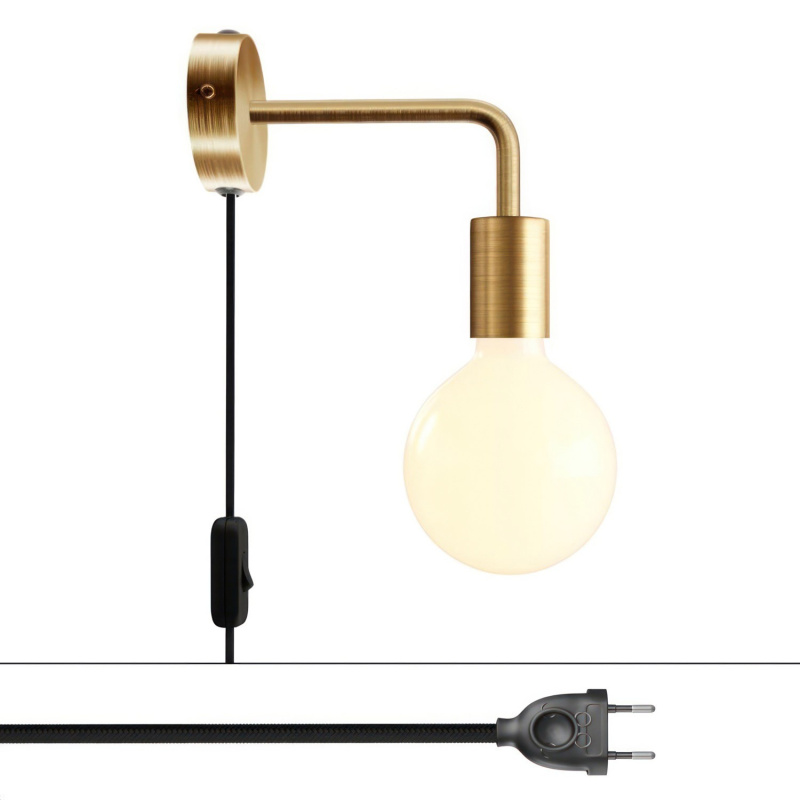 creative cables Spostaluce, nástěnná kovová lampa s prodloužením do tvaru l s vypínačem a zástrčkou Barva: Matný bronz