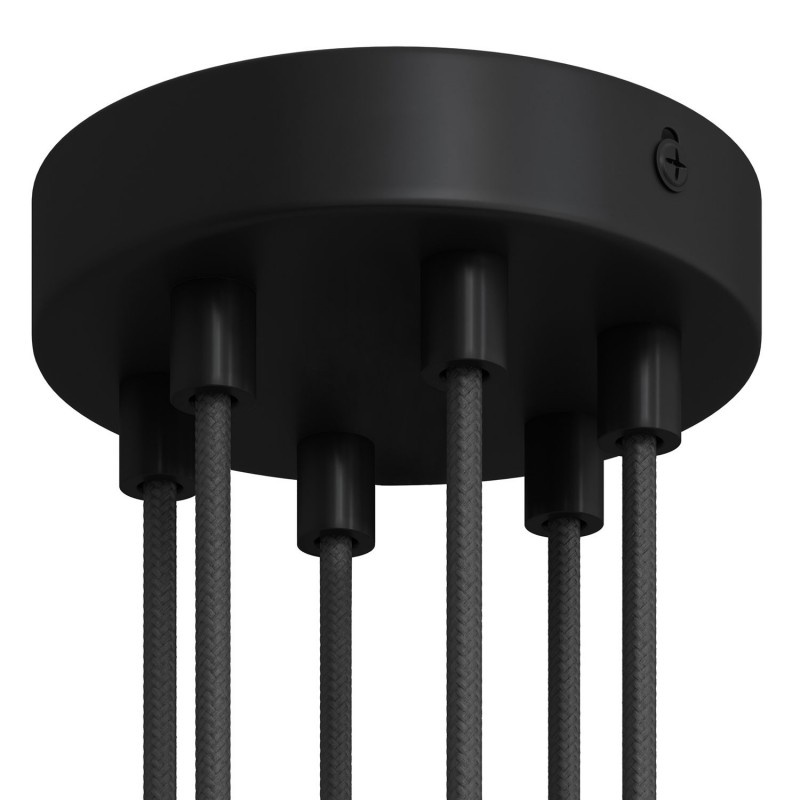 creative cables Válcový kovový stropní baldachýn - 6 otvorů Barva komponentu: Černá, Kabelová průchodka: Válcová