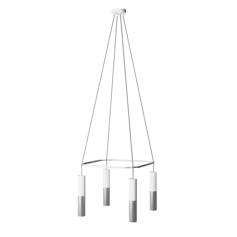 creative cables Lustr cage Tub-E14 s dvojitým stínidlem a se 4 žárovkami Barva: Matná bílá-matný chrom