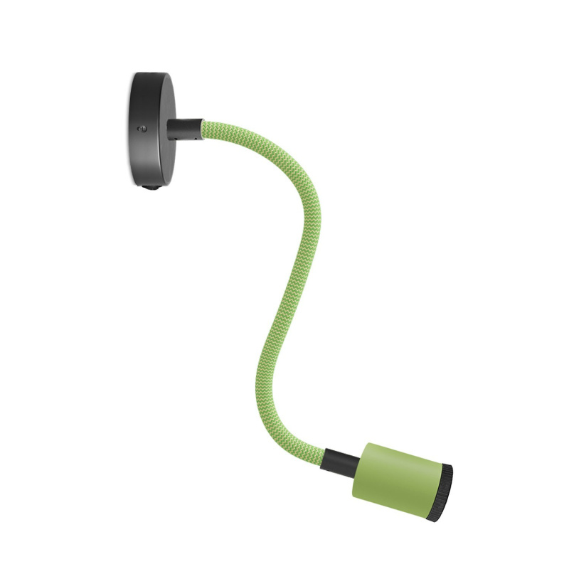 creative cables Fermaluce Flex 30 pastel bodové svítidlo s mini baldachýnem s vypínačem a mini reflektorem GU1d0 Barva: Černo-světle zelená
