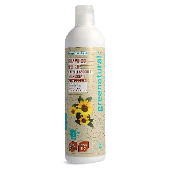 Greenatural Regenerační šampon pro suché a poškozené vlasy bambucké máslo a slunečnicový olej BIO, 400 ml
