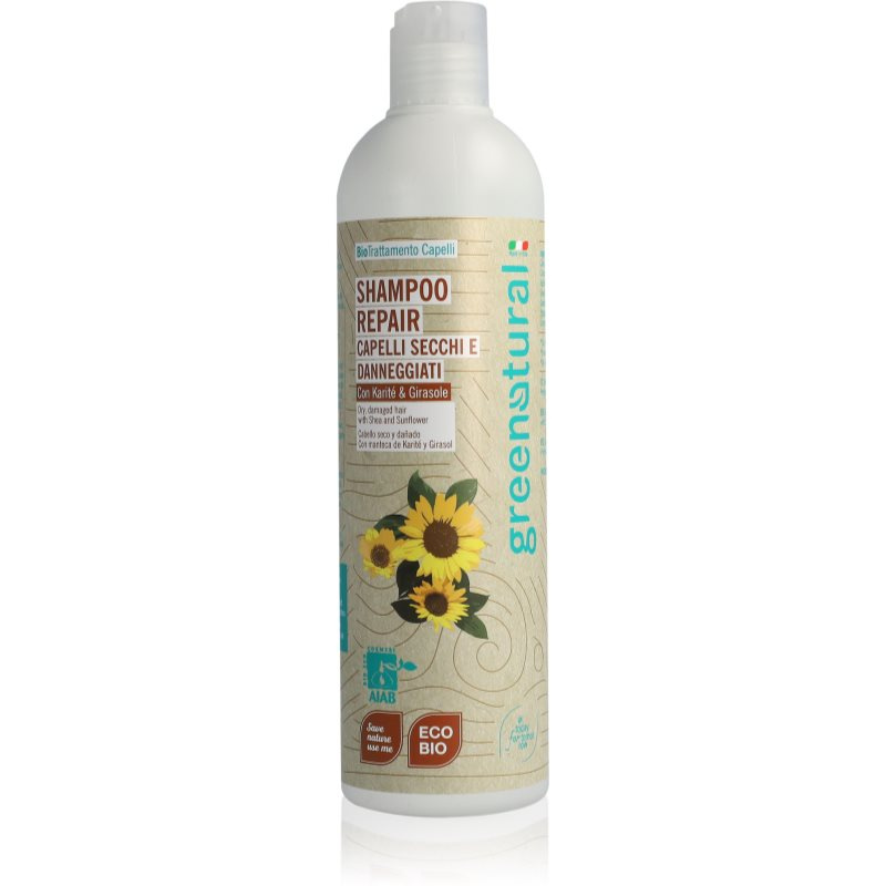 Greenatural Regenerační šampon pro suché a poškozené vlasy bambucké máslo a slunečnicový olej BIO, 400 ml