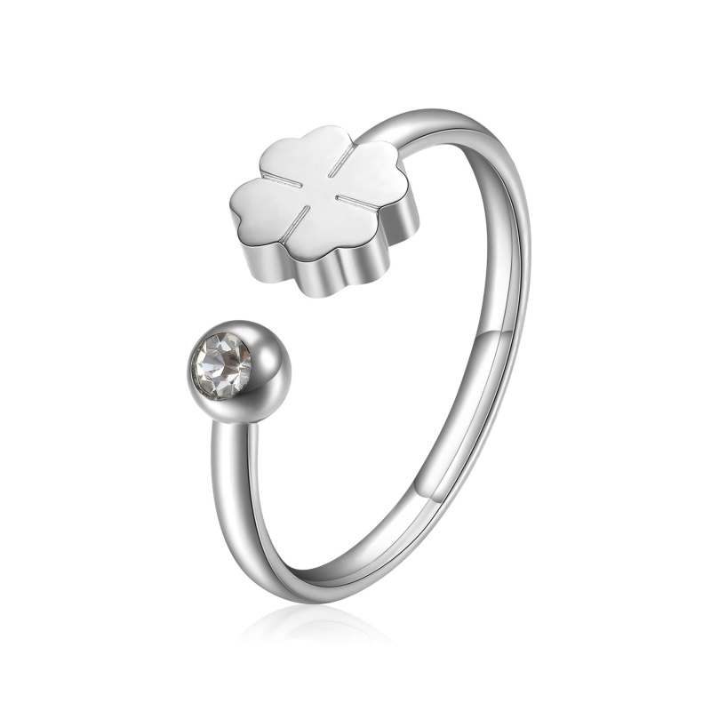 S'Agapõ Blyštivý ocelový prsten Čtyřlístek s krystalem Click SCK87