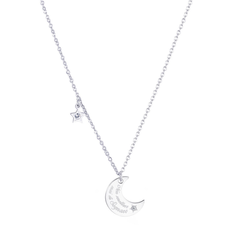 S'Agapõ Slušivý ocelový náhrdelník měsíc s krystaly Be My Always SBM65