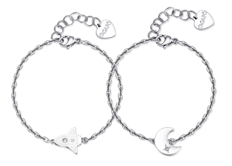 S'Agapõ Set ocelových náramků Raketa a Měsíc Me + You SEY17