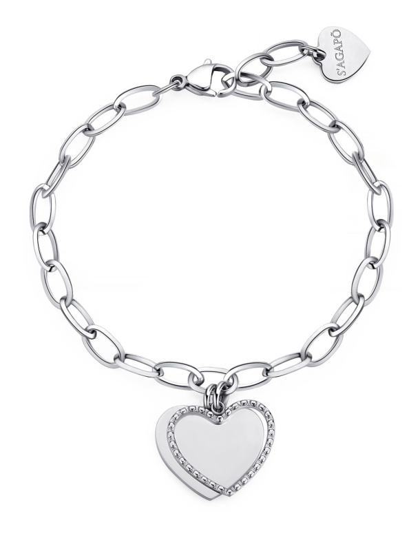 S'Agapõ Půvabný ocelový náramek se srdíčky Message SSG19