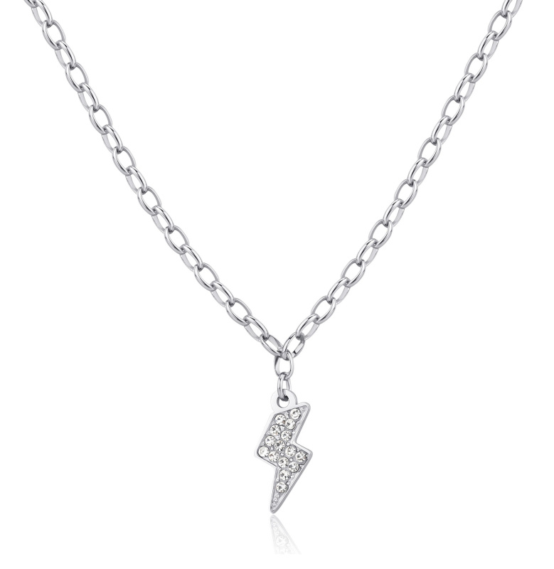 S'Agapõ Stylový ocelový náhrdelník Blesk s krystaly Happy SHAR22