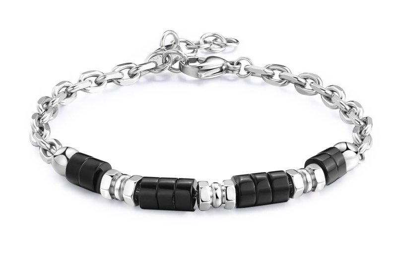 S'Agapõ Pánský ocelový náramek s onyxem Riot SRT30