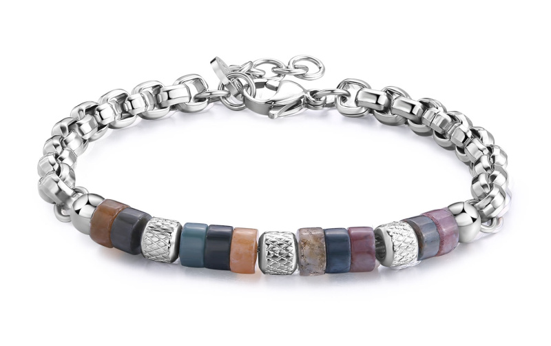 S'Agapõ Pánský ocelový náramek s achátem Riot SRT34