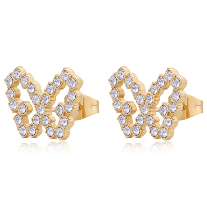 S'Agapõ Pozlacené motýlové náušnice s krystaly Twinkle SWN30