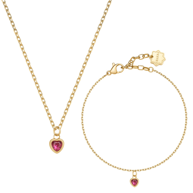 Brosway Romantická pozlacená souprava šperků s krystaly Srdce Chakra BHKLE02 (náhrdelník, náramek)