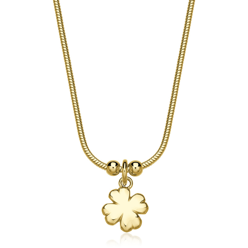 S'Agapõ Moderní pozlacený náhrdelník pro štěstí Čtyčlístek Click SCK283