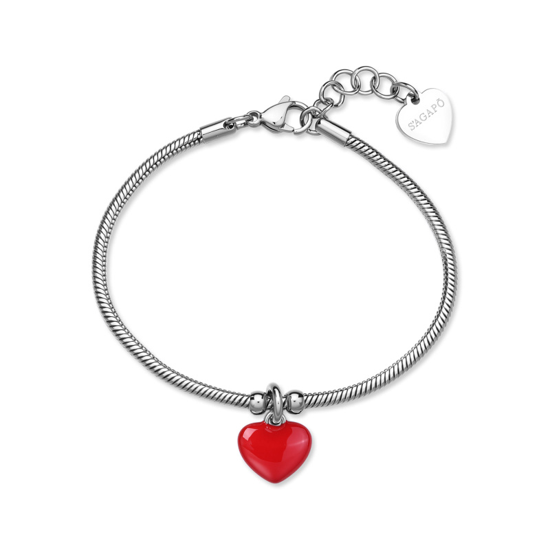 S'Agapõ Slušivý ocelový náramek s přívěskem srdce Click SCK291