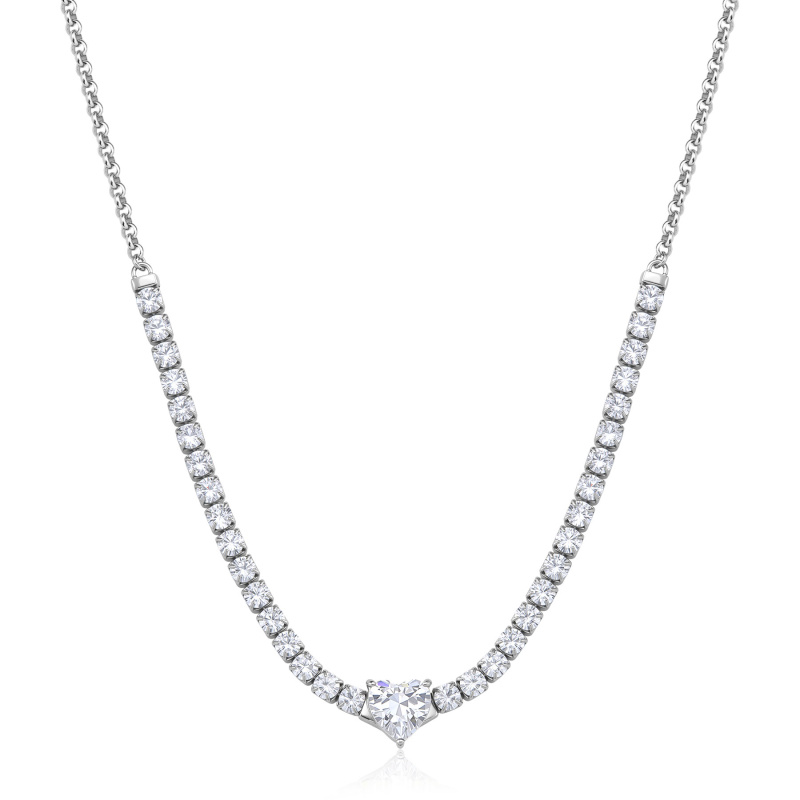 S'Agapõ Úchvatný ocelový náhrdelník s kubickými zirkony Srdce Dazzly SDZ147