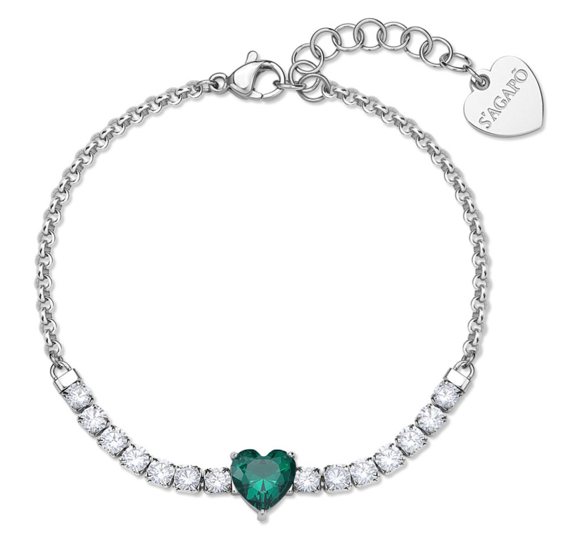 S'Agapõ Romantický ocelový náramek se zirkony Srdce Dazzly SDZ154