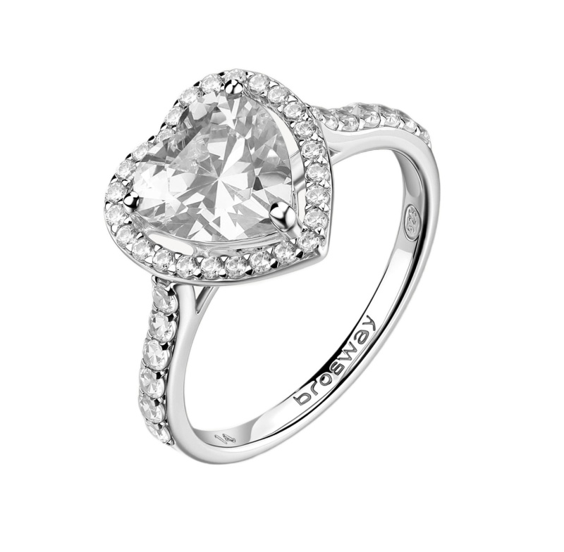 Brosway Stříbrný srdíčkový prsten s kubickými zirkony Fancy Infinite White FIW166 58 mm