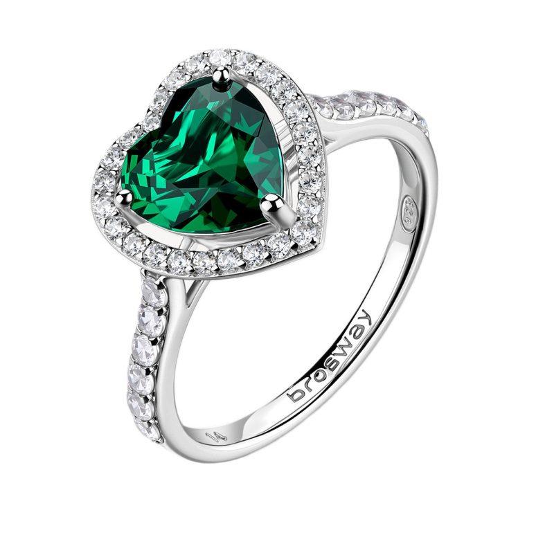 Brosway Stříbrný srdíčkový prsten s kubickými zirkony Fancy Life Green FLG147 50 mm