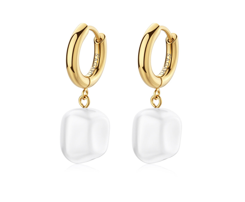 S'Agapõ Visací pozlacené náušnice s perlou Shell Wisdom SWI50